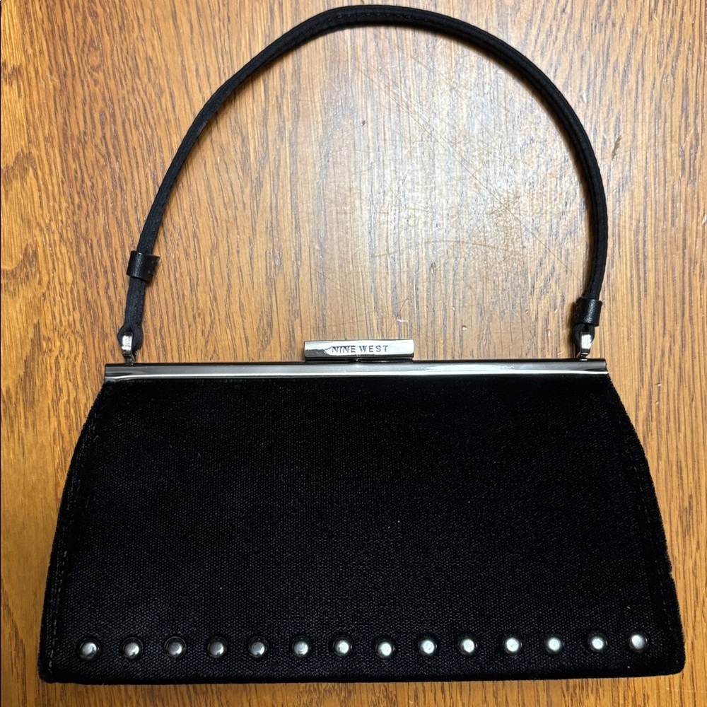 Nine West black velvet Elegant Black Clutch with silver Accents